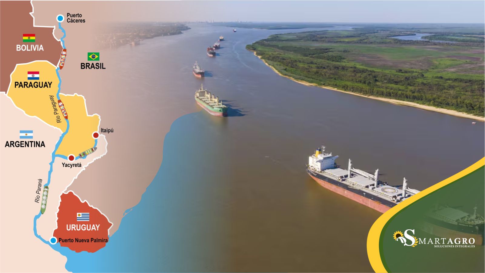 Mapa interactivo de la Hidrovía Paraguay-Paraná con puertos operativos
